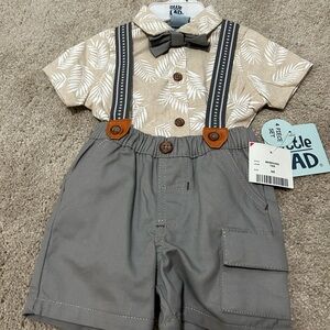 Little Lad Tan and Gray suspender outfit